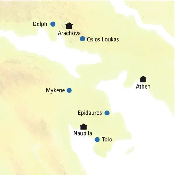 Unsere Reise in kleiner Gruppe durch Griechenland führt uns nach Athen, Nauplia und Arachova. Wir besuchen Delphi, Mykene und Epidauros