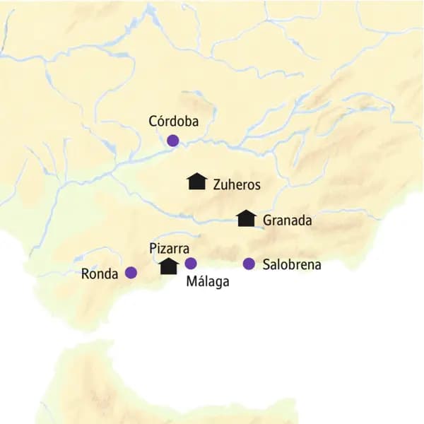 Unsere Stationen auf der Rundreise durch Andalusien sind Pizarra, Zuheros und Granada. Wir besuchen auch Córdoba, Salobrena und Ronda.