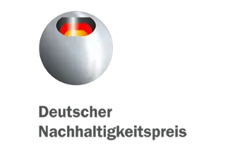 Logo "Deutscher Nachhaltigkeitspreis", mit Abbildung der Farben der Deutschlandflagge.