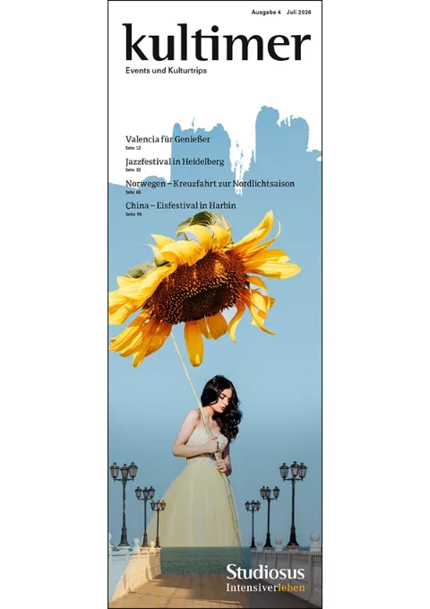 Das kultimer-Magazin, die Juli Ausgabe mit kulturellen Reisen und Veranstaltungen.