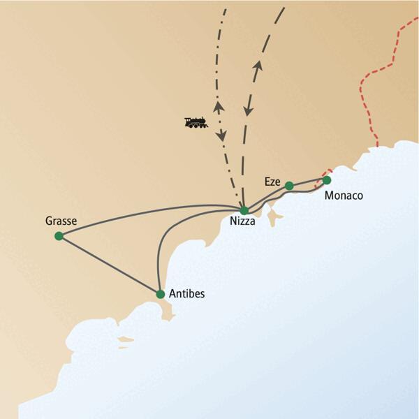 Nizza ist der ideale Ausgangspunkt für Ausflüge zu den schönsten Städten der Cote d'Azur, wie Monaco, Antibes und Grasse. Dazu gemeinsam Sivester feiern mit anderen Singles und Alleinreisenden.