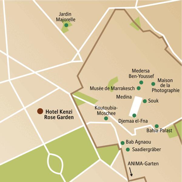 Erfreuen Sie sich auf unserer Silvesterreise für Singles und Alleinreisende nach Marrakesch an der Altstadt mit ihren farbenprächtigen Souks und den Sehenswürdigkeiten, wie der Medersa Ben-Youssef, den Saadiergräbern oder dem Bahia-Palast.