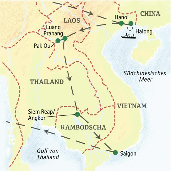 Auf unserer 16-tägigen Studienreise mit Flair entdecken wir die Höhepunkte von Vietnam, Laos und Kambodscha.