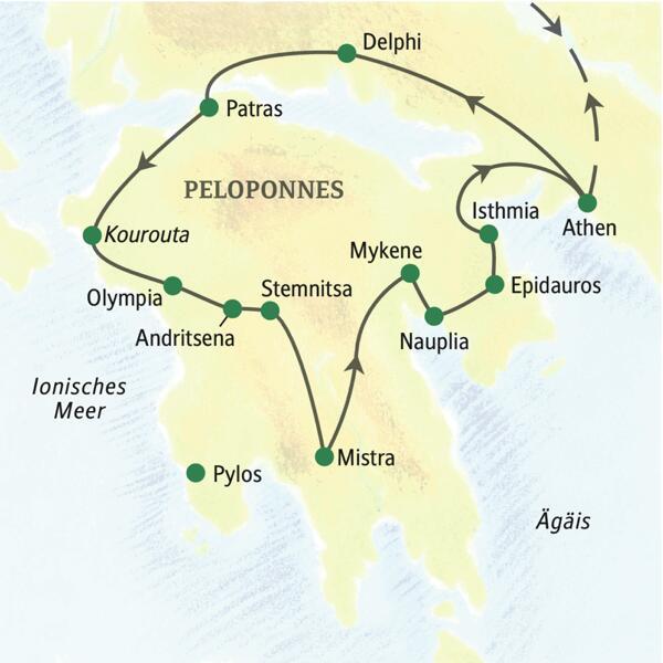 Unsere Studienreise mit Muße durch Griechenland führt über Athen, Delphi, Olympia, Nauplia, Mykene und Epidauros.