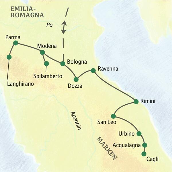 Die Stationen unserer zehntägigen klassischen Studienreise durch Italien sind Bologna, Ravenna und Urbino.