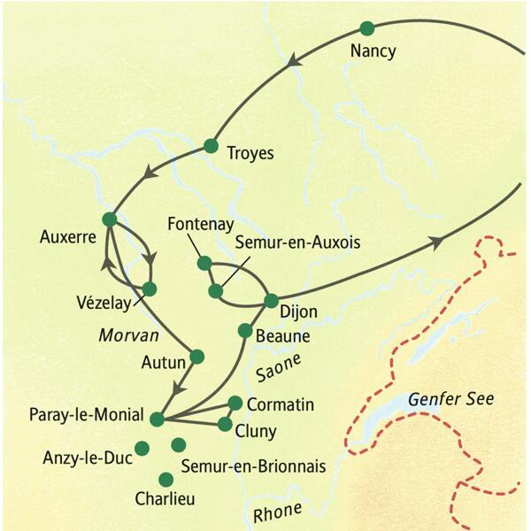Nancy, Auxerre, Paray-le-Monial, Dijon: von diesen Übernachtungsorten auf unserer Studienreise mit Muße brechen wir auf und erkunden die schönsten Städte und Kunstorte des Burgunds.