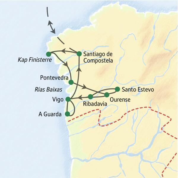 In neun Tagen mit Studiosus durch Galicien - zum Jakobsweg, zum Ende der Welt und zum keltischen Erbe Spaniens. Entdecken Sie wilde Küsten, alte Städte und stille Flusslandschaften!