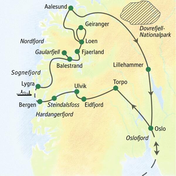 Auf dieser Studienreise entdecken Sie die Welt der Fjorde in Norwegen: von Oslo zum Hardangerfjord, Sognefjord und Geirangerfjord.