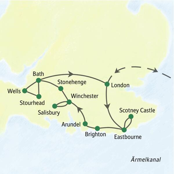 Begleiten Sie uns auf unserer Südenglandreise mit Muße und erleben Sie die Höhepunkte auf eine ganz entspannte Art und Weise. Sie übernachten in Eastburne, Winchester und Bath.