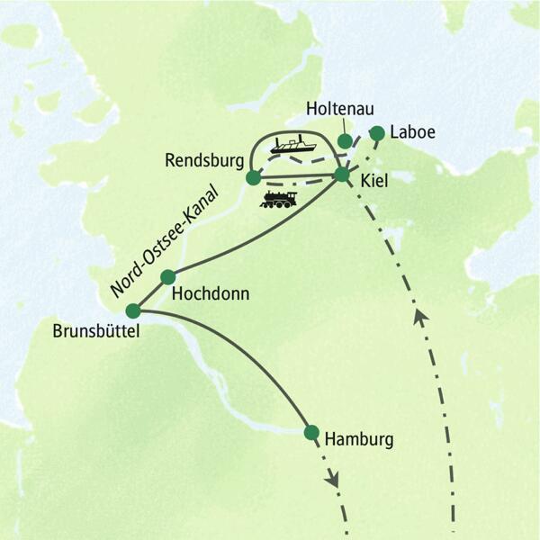 Die Karte zeigt die Reiseroute der 18K3.