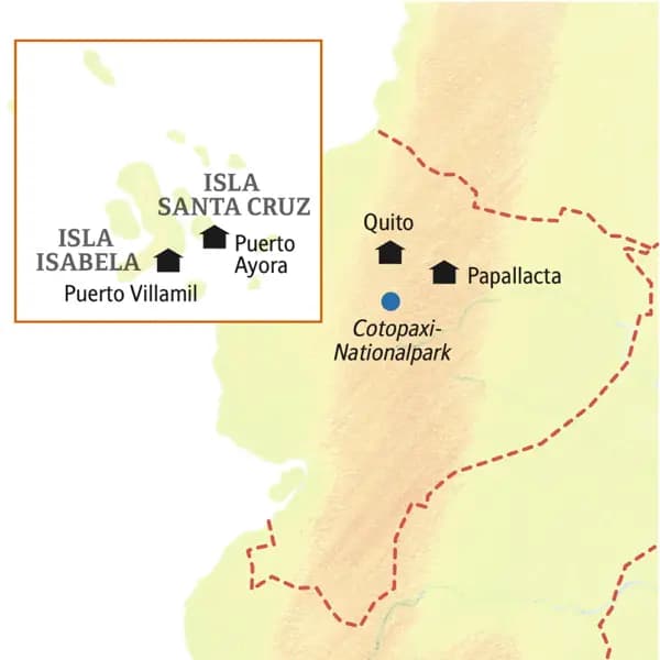 Unsere smart & small-Reise in kleiner Gruppe nach Ecuador und Galápagos beginnt in Quito, führt in den Cotopaxi-Nationalpark und nach Papallacta und schließlich im Luftsprung nach Galápagos mit Übernachtungen auf den Inseln Isabela und Santa Cruz.