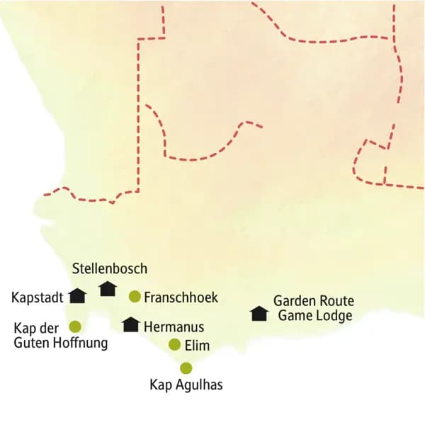Stationen dieser Studiosus-Rundreise in kleiner Gruppe durch Südafrika sind Kapstadt, die Garden Route, Hermanus und Stellenbosch.