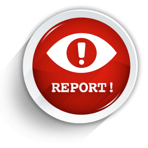 Button zum Melden mit einem Auge und Ausrufezeichen