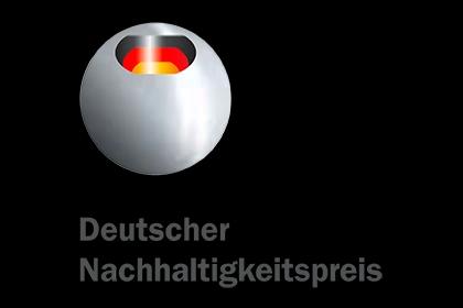Logo "Deutscher Nachhaltigkeitspreis", mit Abbildung der Farben der Deutschlandflagge.