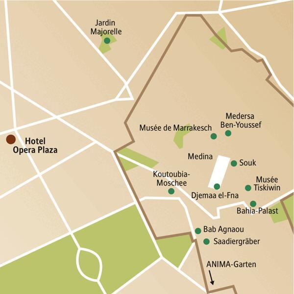 Erfreuen Sie sich auf unserer Silvesterreise für Singles und Alleinreisende nach Marrakesch an der Altstadt mit ihren farbenprächtigen Souks und den Sehenswürdigkeiten, wie der Medersa Ben-Youssef, den Saadiergräbern oder dem Bahia-Palast.