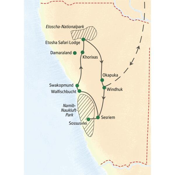 Die Höhepunkte Namibias mit Studiosus entspannt erleben - mit Muße vom Sossusvlei bis nach Etoscha.