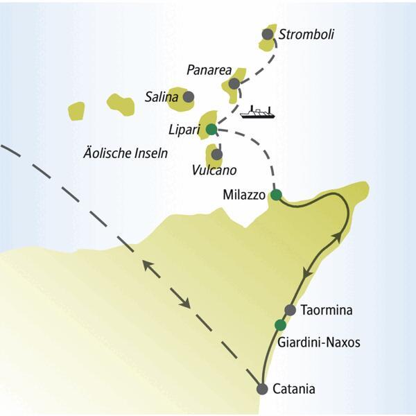 Ausgangspunkt unserer Singlereise in der Gruppe ist Milazzo. Von dort aus setzen wir auf die Inseln Lipari, Vulcano, Panarea und Stromboli über. Auf Wunsch können Sie auch die Insel Salina besuchen.