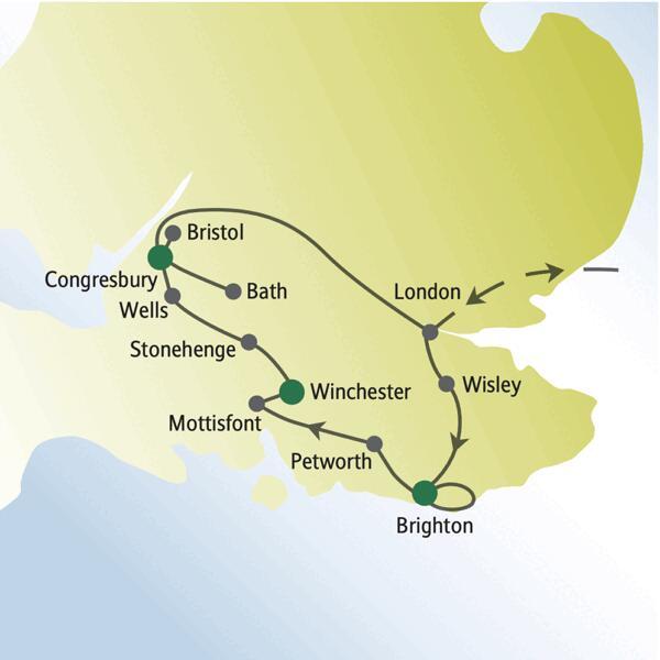 Auf unserer Singlereise nach Südengland sehen Sie u.a. Brighton, Petworth, Mottisfont, Winchester, Stonehenge, Bath, Wells und Bristol.