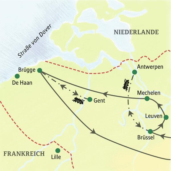 Auf der Studiosus Klassik-Reise nach Flandern haben wir die beiden Standorte Brüssel und Brügge für Sie ausgewählt. So erreichen wir die Kunststädte Flanderns schnell und bequem. Wo möglich sind wir dabei staufrei und umweltfreundlich per Bahn unterwegs.