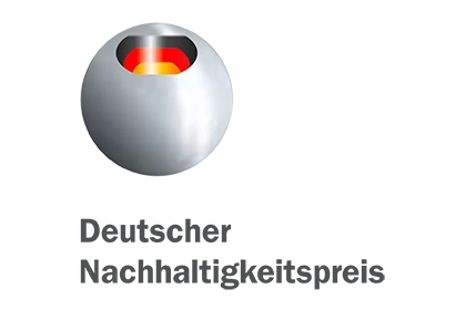 Logo "Deutscher Nachhaltigkeitspreis", mit Abbildung der Farben der Deutschlandflagge.