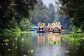Auf unserer Studieneise durch Mexiko gleiten wir  mit den typischen, bunt bemalten Holzkähnen durch die Kanäle der schwimmenden Gärten von Xochimilco.