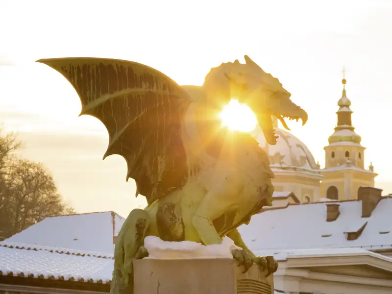 Ljubo, dem Maskottchen von Ljubljana, begegnen wir auf dieser Silvesterreise nach Slowenien.