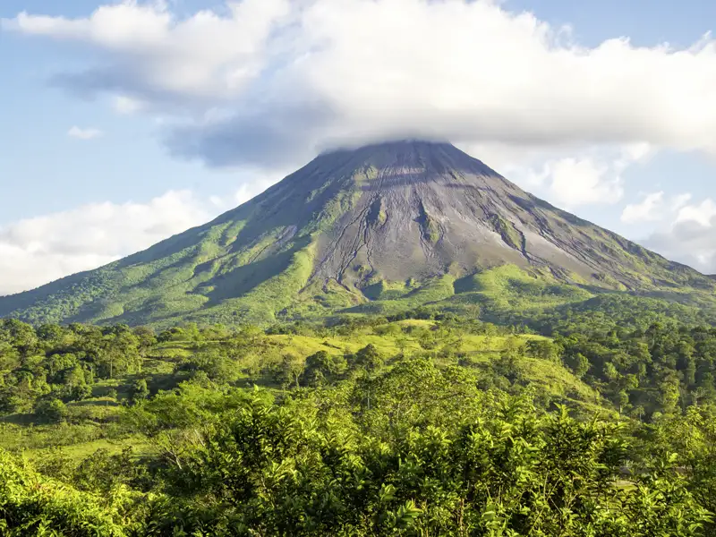 Auf unserer Studiosus-Reise Naturerlebnis durch Costa Rica wandern wir am Fuße des Vulkans Arenal über erkaltete Lavaströme durch das Tropengrün des Nationalparks.