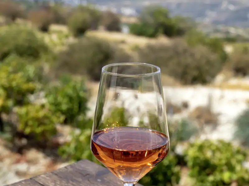 Wir stoßen mit Zyperns sonnengereiftem Wein auf unsere erlebnisreiche Reise über die Insel an.