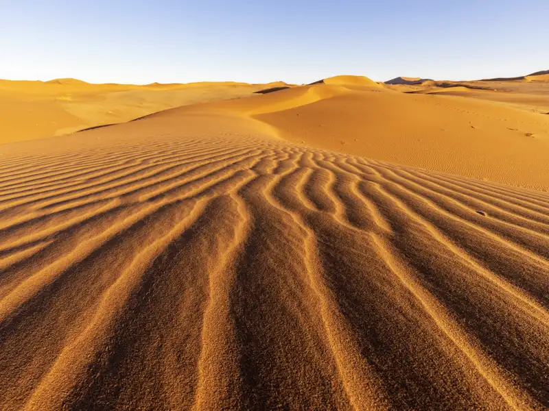 Weite Wüstenlandschaften prägen das Gesicht Namibias. Auf der Rundreise durch Namibia bestaunen Sie die Farb- und Schattenspiele der Dünen in der Namibwüste.