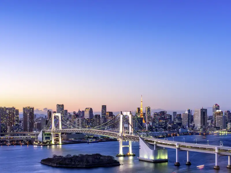 Genießen Sie auf unserer preiswerten zwölftägigen Studienreise nach Japan in der Hauptstadt Tokio die Ausblicke auf die Skyline der Stadt!