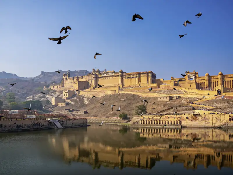 Natürlich besuchen wir die Festung Amber bei Jaipur ausführlich auf unserer 18-tägigen Studienreise Rajasthan mit Flair.