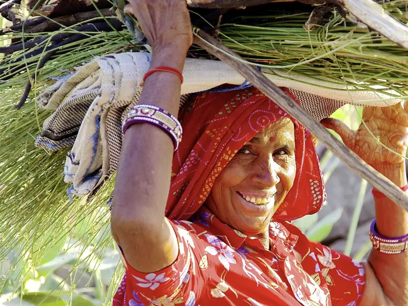 Auf unserer Studienreise Rajasthan - zum Kennenlernen fahren wir über Land und sehen Menschen bei ihren alltäglichen Tätigkeiten. Indien ist nach wie vor ein sehr vom Dorfleben geprägtes Land.