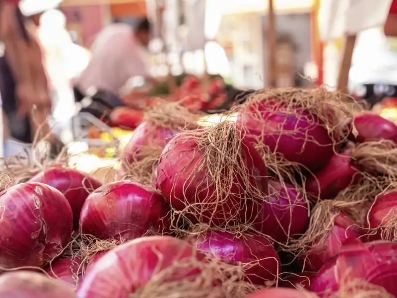 In Syrakus spazieren wir durch die Altstadtinsel Ortygia. Zwischen anmutenden Gässchen, prächtigen Palästen und einladenden Cafés wird in Läden und Ständen immer wieder frisches Obst und Gemüse angeboten.