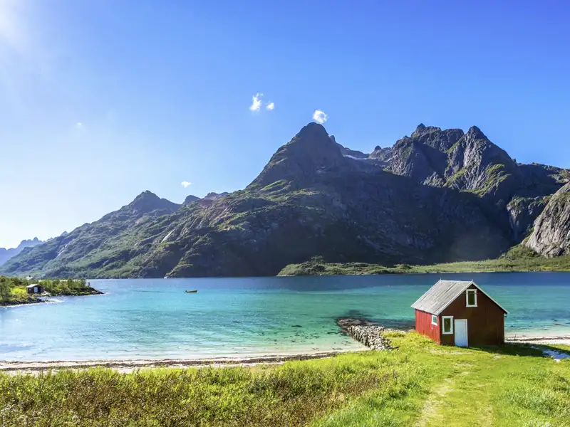 Freuen Sie sich während unserer Studienreise auf die Inselwelt der Lofoten mit ihren schroffen Felsformationen und feinsandigen Stränden!