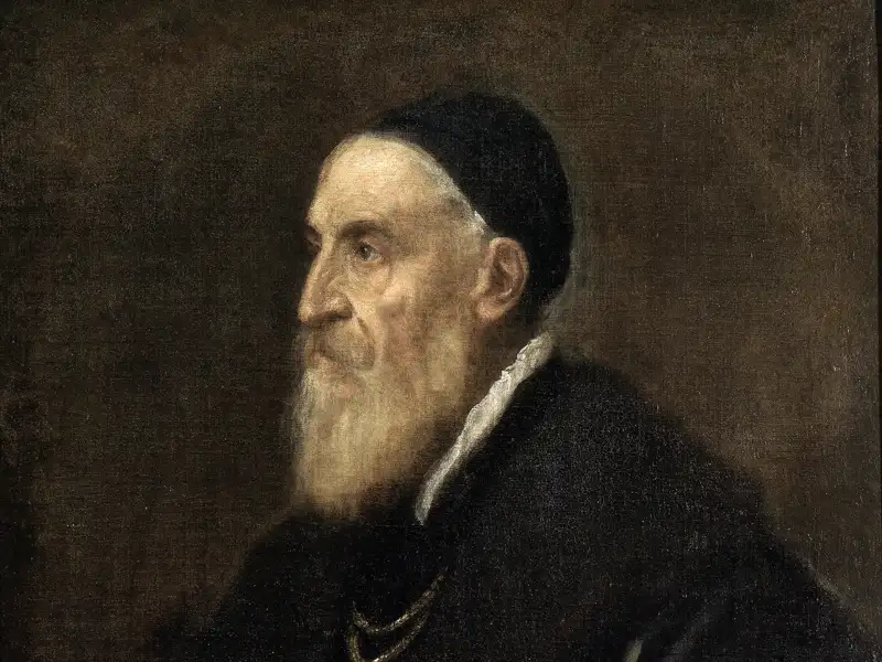 Auf unserer Gruppenreise mit Studiosus bewundern wir dieses Porträtgemälde von Tizian, einem der Künstler, der eng mit der Stadt Venedig verbunden war.