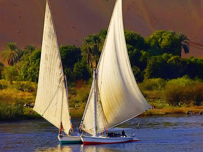 Während der family-Reise von Studiosus nach Ägypten gleiten wir mit einer klassischen Feluke über den Nil.