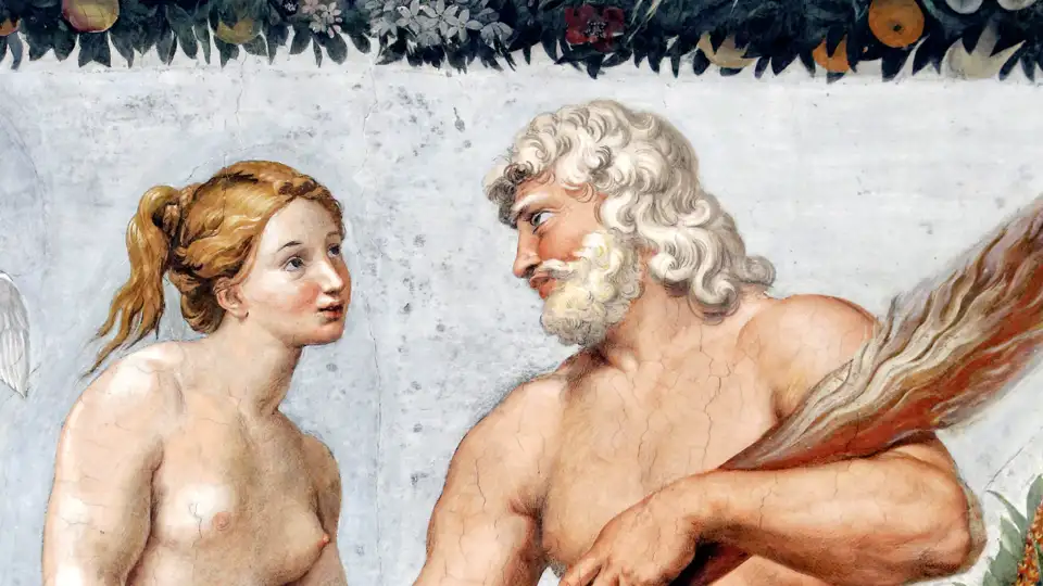 Auf unserer Gruppenreise mit Studiosus bewundern wir diese Detailansicht des Freskos von Raffael, das Venus vor Zeus zeigt, ein Highlight der Besichtigung in der Villa Farnesina während der Kulturreise in Rom.