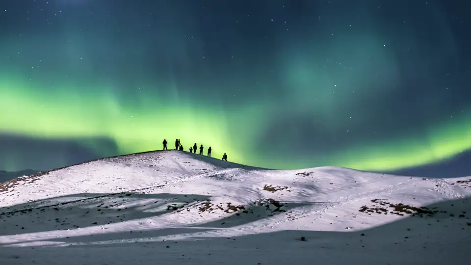 Polarlichter am  Vatnajokull in Jokulsarlon,
