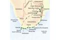 Unsere Reiseroute durch Südafrika startet in Johannesburg und führt über den Krüger-Nationalpark, Pretoria, Hazyview, Durban, Knysna und Mossel Bay bis nach Kapstadt.