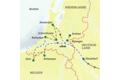 Karte unserer Studienreise als Kreuzfahrt in die Niederlande und nach Belgien mit Route ab Düsseldorf zu Amsterdam, Gent und Antwerpen.