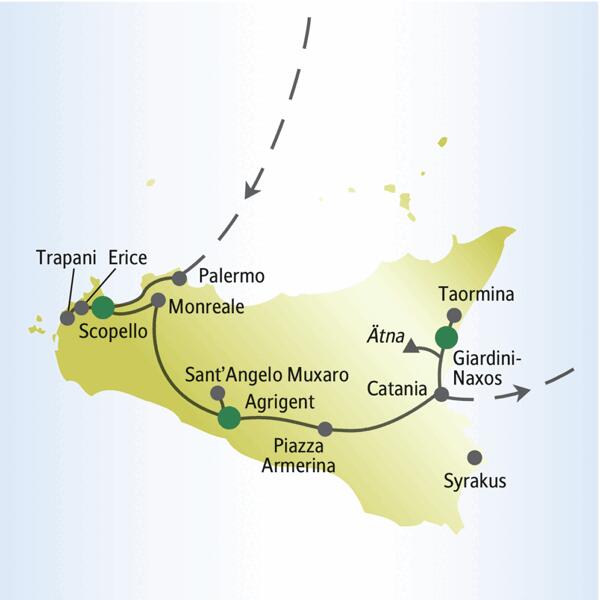 Die Studiosus-me&more-Reise für Singles und Alleinreisende nach Sizilien beginnt in Palermo und führt über Scopello, Monreale, Agrigent bis nach Catania. Auf Wunsch nehmen Sie an einem  Ausflug nach Syrakus teil.