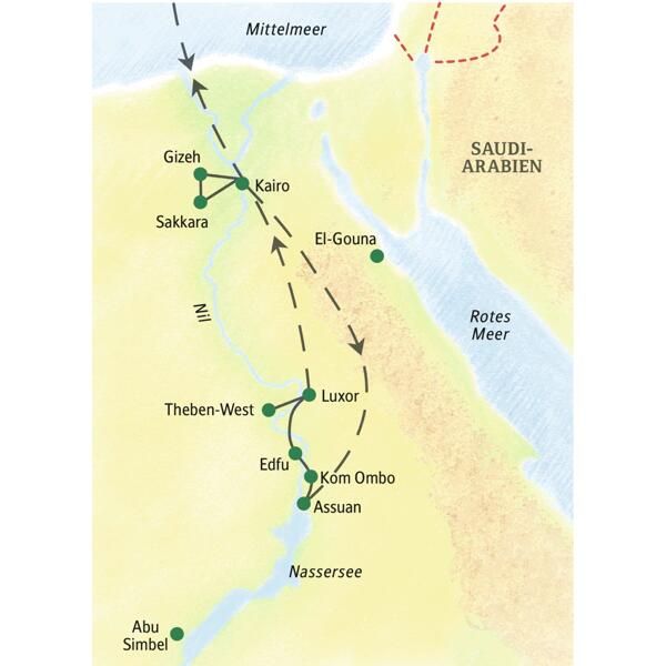 Während der Studienreise durch Ägypten auf klassischer Route kommen wir unter anderem nach Kairo, Gizeh, Sakkara, Luxor, Theben-West, Edfu, Kom Ombo und Assuan.