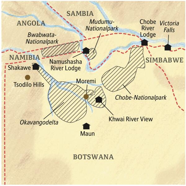 Zwei Wochen lang erkunden Sie mit Ihrem Studiosus-Reiseleiter und in kleiner Gruppe die Naturschönheiten Botswanas und Namibias, auf Safari zu Lande und zu Wasser in den Wildreservaten am Okavango und Chobe.