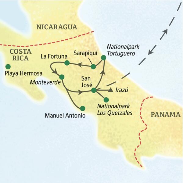 Die Naturerlebnis-Studienreise durch Costa Rica beginnt in San José und führt zu den schönsten Nationalparks des Landes zwischen Karibik und Pazifik.