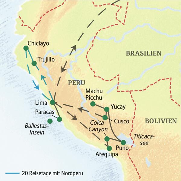 Peru kompakt erleben, besonders beliebt als erste Studiosus-Reise. Alle Höhepunkte mit Cusco, Machu Picchu, Titicacasee, Arequipa, Lima und auf Wunsch der Norden Perus.
