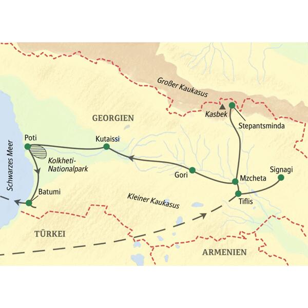 Großartige Landschafts- und Kulturerlebnisse zwischen Tiflis, Schwarzem Meer und den Gipfeln im Großen Kaukasus auf einer zehntägigen Studienreise nach Georgien.