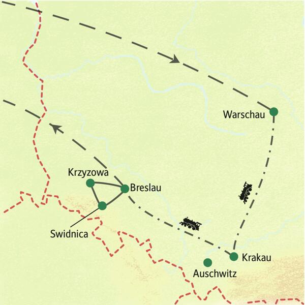 Neuntägige Studienreise durch Polen: Warschau – Krakau – Breslau per Bahn. In den drei Städten übernachten Sie in zentral gelegenen Hotels.