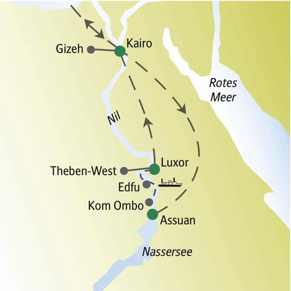 Bei unserer me & more-Reise für Singles und Alleinreisende nach Ägypten präsentieren wir ihnen neben der Hauptstadt Kairo auch Assuan und Luxor. Besonders schön: drei Nächte auf einem Kreuzfahrtschiff auf dem Nil.