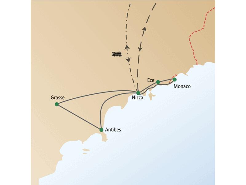 Nizza ist der ideale Ausgangspunkt für Ausflüge zu den schönsten Städten der Cote d'Azur, wie Monaco, Antibes und Grasse. Dazu gemeinsam Sivester feiern mit anderen Singles und Alleinreisenden.