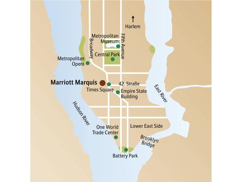 Erkunden Sie New York: Mit Ihrer Studiosus-Reiseleiterin spüren Sie den Rhythmus der Stadt, und es geht nach Brooklyn und durch die Lower East Side, über den Broadway und nach Harlem. Zentrales Hotel direkt am Times Square in Midtown Manhattan.